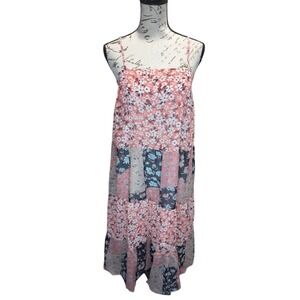 Davi & Dani Pink Floral Patchwork Tiered Maxi Dress Spaghetti Strap- Small